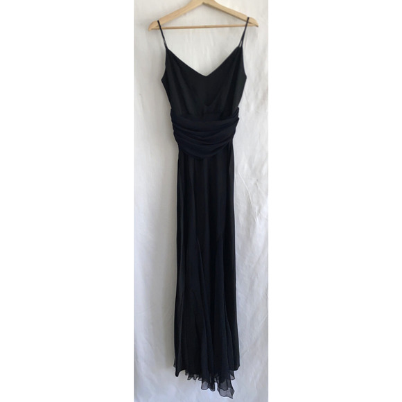 ZARA Black Satin Evening Maxi Dress Ruched Chiffon Sash & Lower Flare Inserts 8 - Picture 4 of 5
